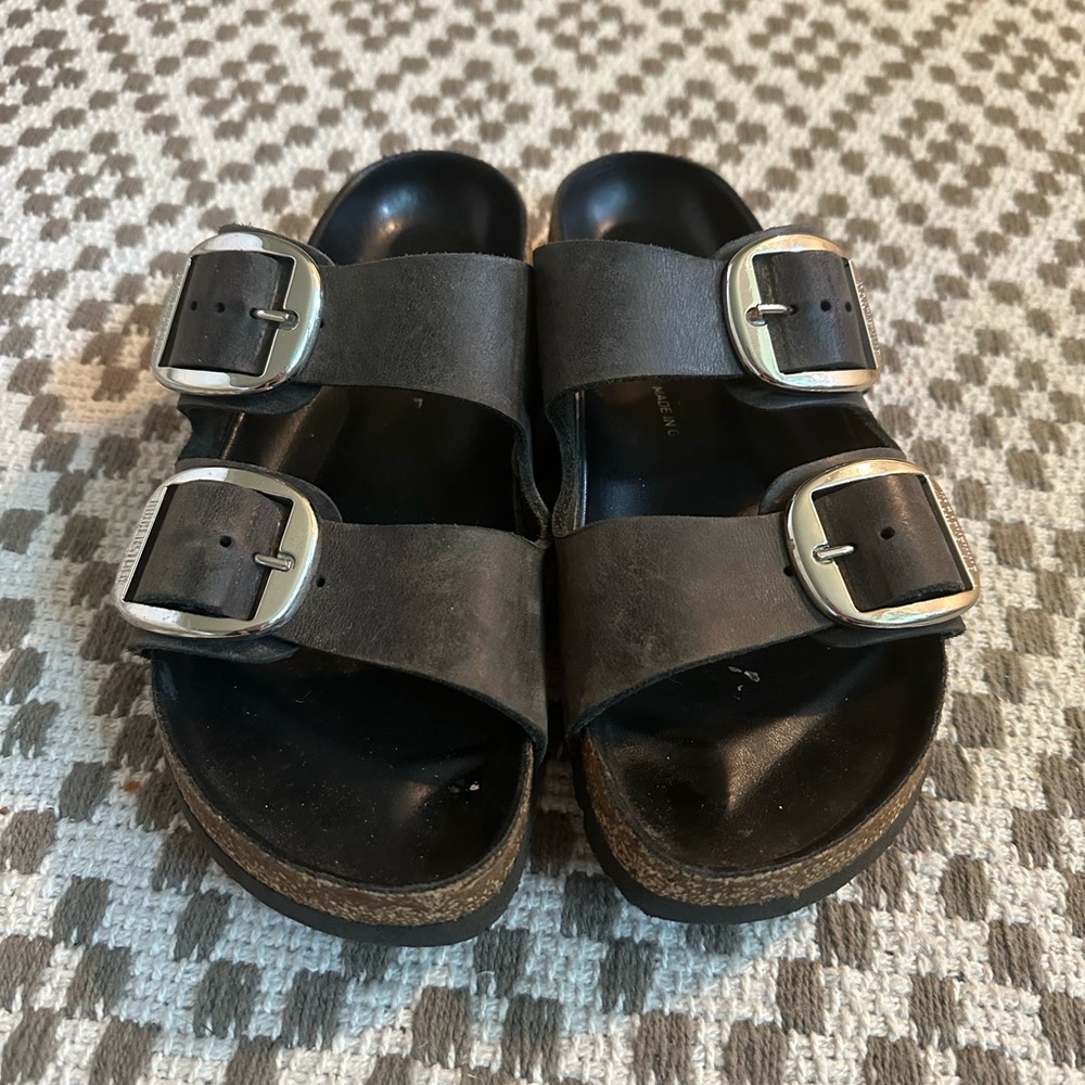Birkenstock Black Sandals with Silver Buckles